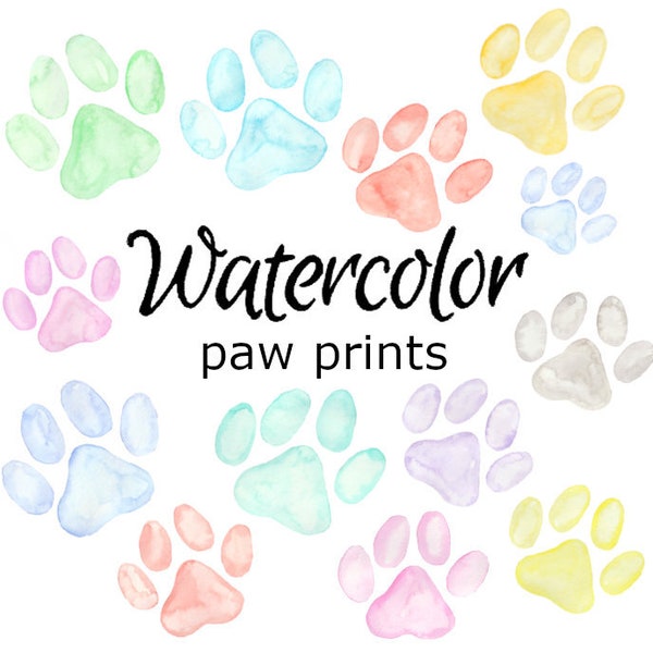 WATERCOLOR CLIPART paw prints clip art scrapbooking animals png, graphics, watercolour, illustration sketch painting pet dog cat rainbow