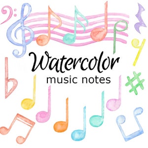 WATERCOLOR CLIPART, music notes art school scrapbooking library png, graphics, watercolour, illustration sketch painting clip art teacher