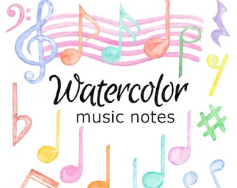 WATERCOLOR CLIPART, music notes art school scrapbooking library png, graphics, watercolour, illustration sketch painting clip art teacher