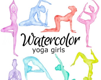 WATERCOLOR CLIPART yoga girls sport art scrapbooking png graphics watercolour illustration sketch painting clip art balance namaste peace