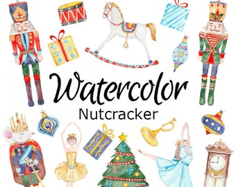 水彩画のくるみ割り人形のクリップアート：クリスマス スクラップブッキング PNG（デジタルダウンロード）