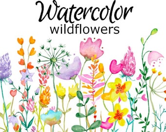 Watercolor Wildflower Clipart: Botanical PNG Graphics (Digital Download)
