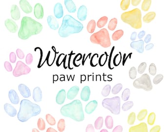 WATERCOLOR CLIPART paw prints clip art scrapbooking animals png, graphics, watercolour, illustration sketch painting pet dog cat rainbow