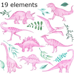 WATERCOLOR CLIPART Pink Dinosaurs Clip Art Scrapbooking Animals Png ...