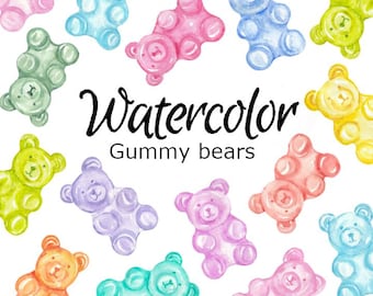 Watercolor Gummy Bears Clipart: Scrapbooking PNG Graphics