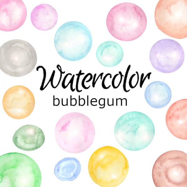 WATERCOLOR CLIPART bubble gum art scrapbooking png, graphics, watercolour, illustration sketch painting clip birthday party card bubblegum