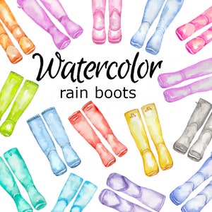WATERCOLOR CLIPART rain boots gardening art garden png graphics watercolour illustration sketch painting clip rain boots spring
