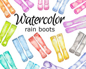 Botas de lluvia de acuarela: Imágenes prediseñadas de arte de jardín (PNG)