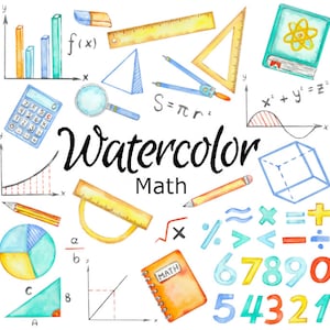 WATERCOLOR CLIPART, math school art scrapbooking play ground png, graphics, watercolour illustration sketch painting clip art book science image 1