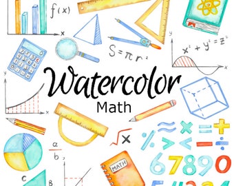 WATERCOLOR CLIPART, math school art scrapbooking play ground png, graphics, watercolour illustration sketch painting clip art book science