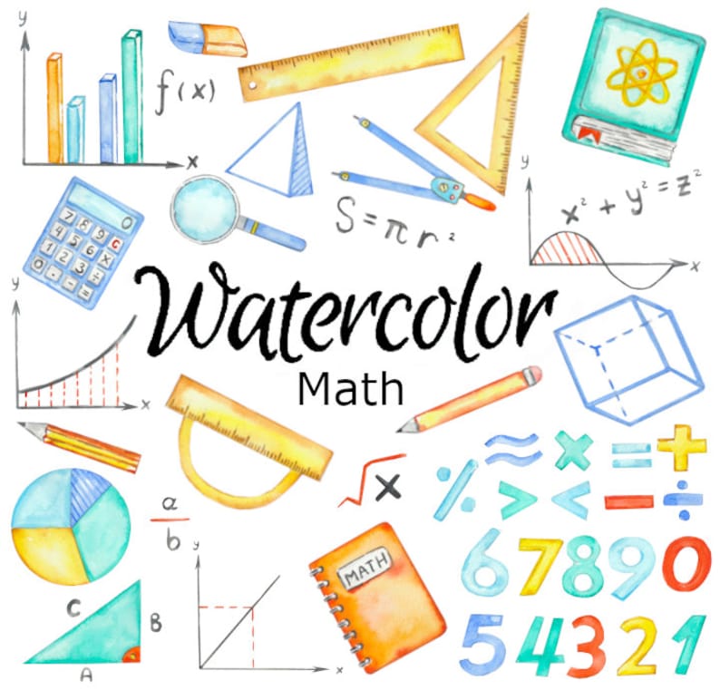 WATERCOLOR CLIPART, math school art scrapbooking play ground png, graphics, watercolour illustration sketch painting clip art book science image 1