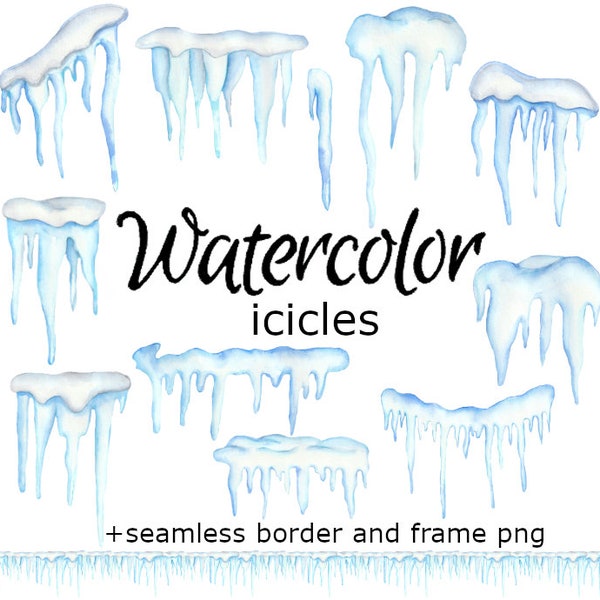 WATERCOLOR CLIPART, icicles scrapbooking png, graphics, watercolour illustration sketch painting clip art winter snow flakes snowflakes