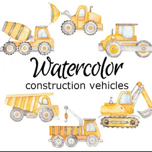 WATERCOLOR CLIPART, construction vehicles art scrapbooking library png, graphics, watercolour, illustration sketch painting clip art car image 1