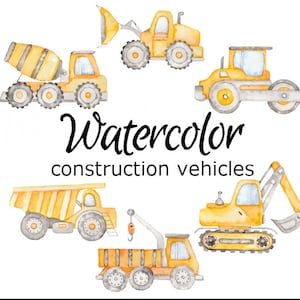 WATERCOLOR CLIPART, construction vehicles art scrapbooking library png, graphics, watercolour, illustration sketch painting clip art car image 1