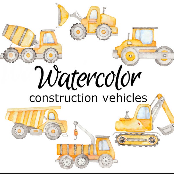 WATERCOLOR CLIPART, construction vehicles art scrapbooking library png, graphics, watercolour, illustration sketch painting clip art car