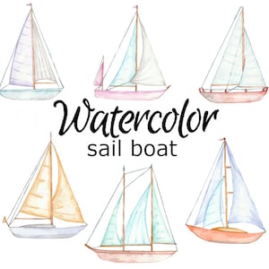 Watercolor Sailboat Clipart: Retro Nautical PNG Graphics (Digital Download)