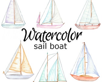WATERCOLOR CLIPART, sail boat art scrapbooking retro png, graphics, watercolour illustration sketch painting clip art car transport nautical