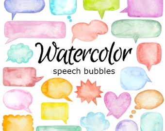 WATERCOLOR CLIPART speech bubbles art scrapbooking png, graphics, watercolour, illustration sketch painting clip birthday party card