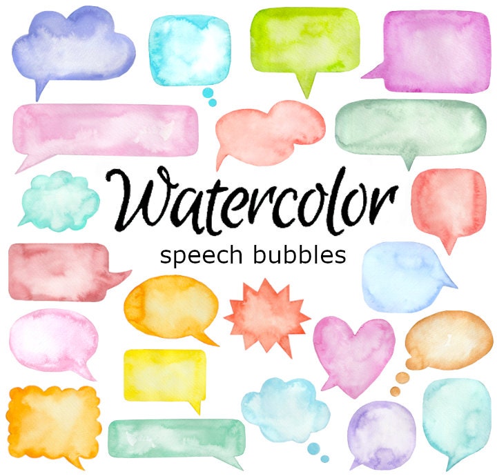 Watercolor Speech Bubbles Clipart: Hand-painted PNG Graphics - Etsy