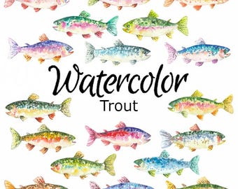 Regenboogforel vis aquarel clipart: Vissen meer rivier visser PNG