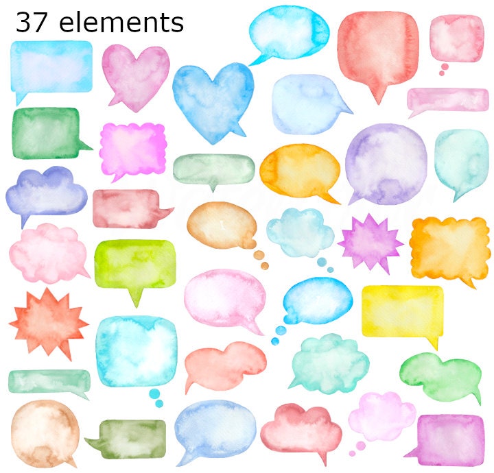 Watercolor Speech Bubbles Clipart: Hand-painted PNG Graphics - Etsy