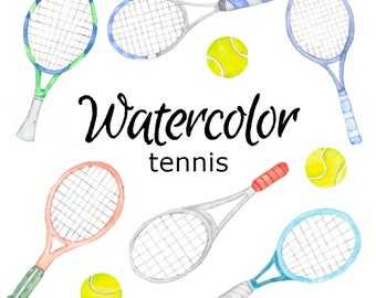 CLIPART DE AGUARELA, tênis esporte arte bola scrapbooking png gráficos aquarela ilustração esboço pintura clip art raquete