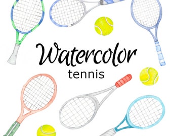 WATERCOLOR CLIPART, tennis sport art ball scrapbooking png graphics watercolour illustration sketch painting clip art racquet