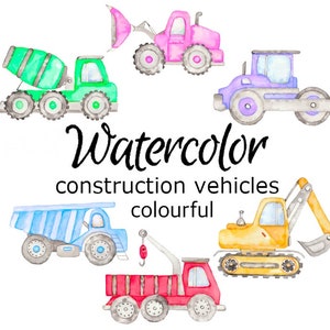 WATERCOLOR CLIPART, construction vehicles art scrapbooking library png, graphics, watercolour, illustration sketch painting clip art car