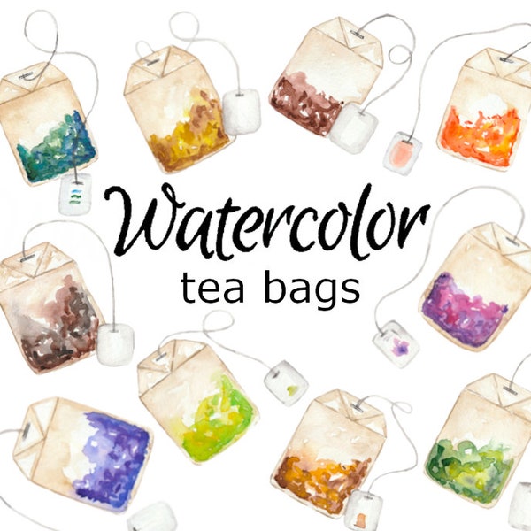 WATERCOLOR CLIPART, tea bags art school scrapbooking kitchen png, graphics, watercolour, illustration sketch painting clip art pot tea cup