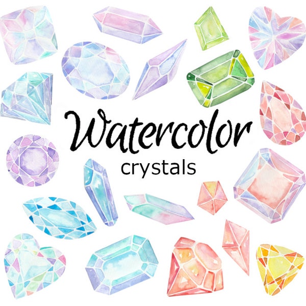 WATERCOLOR CLIPART crystal art scrapbooking png, graphics, watercolour, illustration sketch painting clip birthday party gem gemstine rock