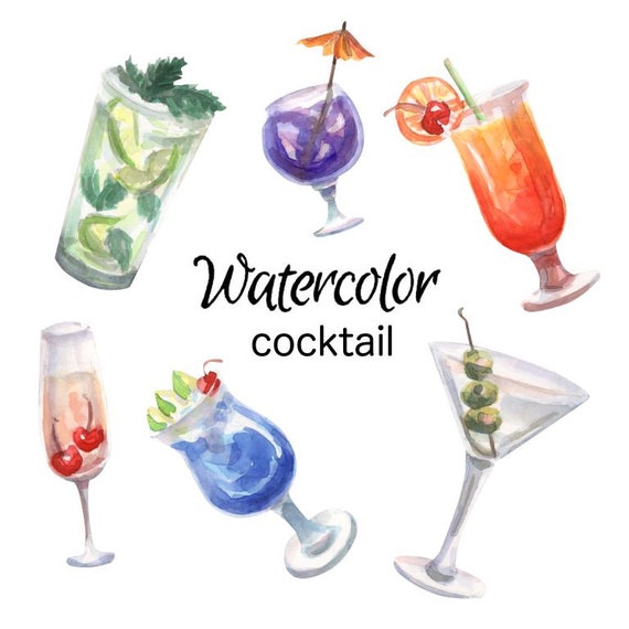 Watercolor Clipart Cocktail Art Scrapbooking Png Graphics Etsy