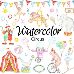 WATERCOLOR CLIPART, circus animals clipart nature scrapbooking clip art, png, graphics, watercolour, illustration carnival baby festival