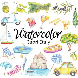 Aquarell CLIPART, Capri Italien Essen Scrapbooking png Grafiken Aquarell Illustration Skizze Malerei Clip Art Urlaub Küste Strand