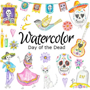 ACUARELA CLIPART Día de Muertos png gráficos acuarela ilustración boceto pintura clip art halloween baby shower vivero mexicano