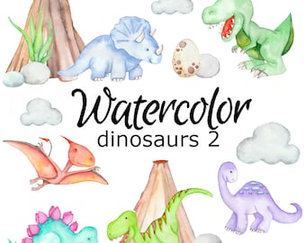 WATERCOLOR CLIPART dinosaurs clip art nature scrapbooking animals png, graphics, watercolour, illustration sketch painting nursery boy trex