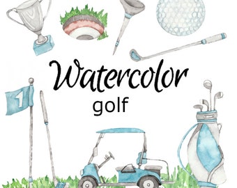 WATERCOLOR CLIPART golf gear sport art ball scrapbooking png graphics watercolour illustration sketch painting clip art ball glove car stick