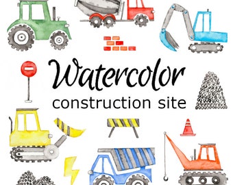 WATERCOLOR CLIPART, construction vehicles art scrapbooking library png, graphics, watercolour, illustration sketch painting clip art car