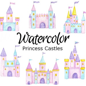WATERCOLOR CLIPART, art princess castles scrapbooking birthday png graphics watercolour illustration sketch painting clip art tail fairy