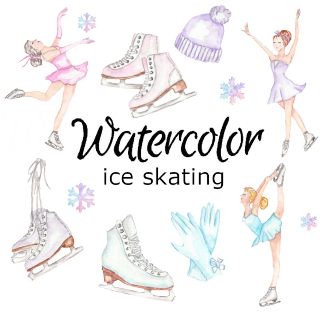 WATERCOLOR CLIPART Ice Skating Sport Art Scrapbooking Png Graphics  Watercolour Illustration Sketch Painting Clip Art Figure Skates Helmet 