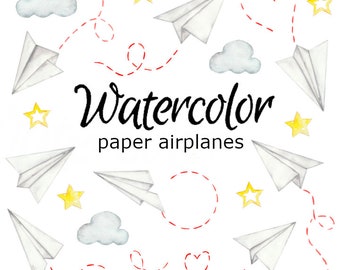 WATERCOLOR CLIPART paper airplane plane vehicles art library png, graphics, watercolour, illustration sketch painting clip art air