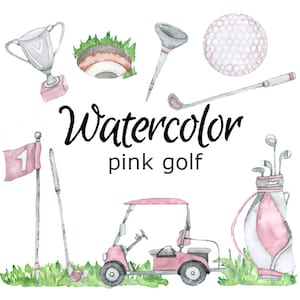 ACUARELA CLIPART golf rosa engranaje deporte arte bola png gráficos acuarela ilustración boceto pintura clip art bola guante coche palo