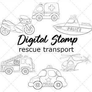 DIGITAL STAMP rescue transport vehicles clipart vector file png eps svg art digi illustration sketch painting clip art truck car vehicle
