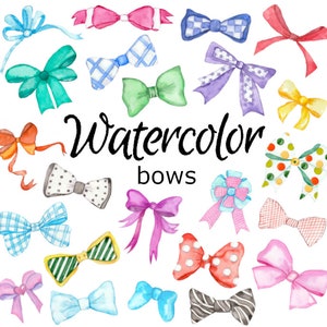 WATERCOLOR CLIPART bows art scrapbooking png, graphics, watercolour, illustration sketch painting clip birthday party card pom pom ribbon