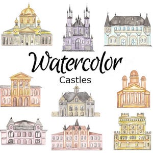 CLIPART DE ACUARELA, castillos, jardín, arte, álbum de recortes, gráficos PNG, acuarela, ilustración, boceto, pintura, clip art, lugar de celebración de bodas, tarjeta, hogar