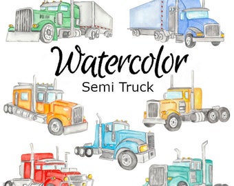 Aquarell Sattelzug Clipart: PNG Grafiken (digitaler Download)