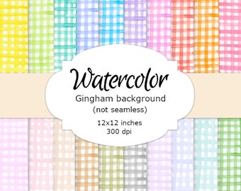 WATERCOLOR CLIPART gingham (not seamless) digital paper painting clip art wedding vintage green background shapes watercolour pink blue