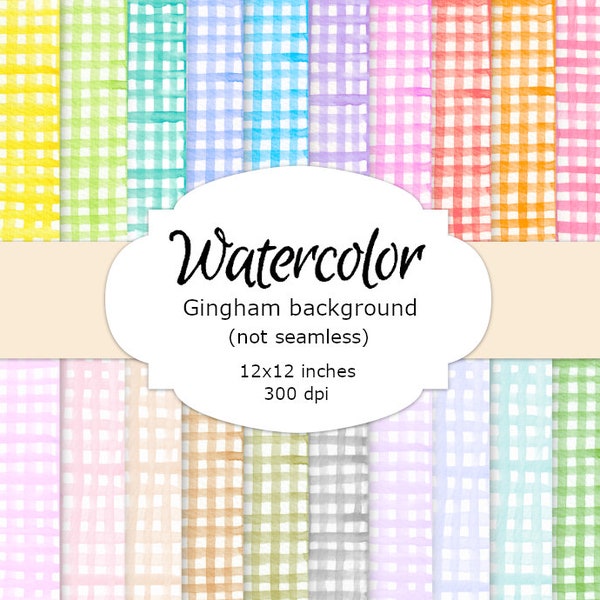 WATERCOLOR CLIPART gingham (not seamless) digital paper painting clip art wedding vintage green background shapes watercolour pink blue