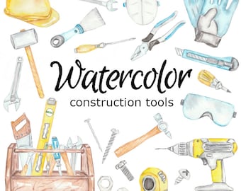 WATERCOLOR CLIPART, construction tools supplies scrapbooking png, graphics, watercolour illustration sketch painting clip art father's day