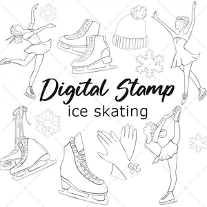 DIGITAL STAMP ice skating clipart vector file png eps svg art digi illustration sketch painting clip art sport figure winter skater girl
