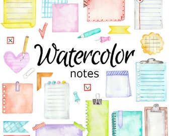 WATERCOLOR CLIPART notes journal art scrapbooking png, graphics, watercolour, illustration sketch painting clip birthday party card